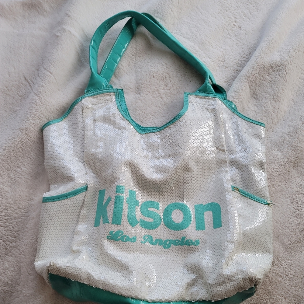 Turquoise and White sequin Kitson LA bag